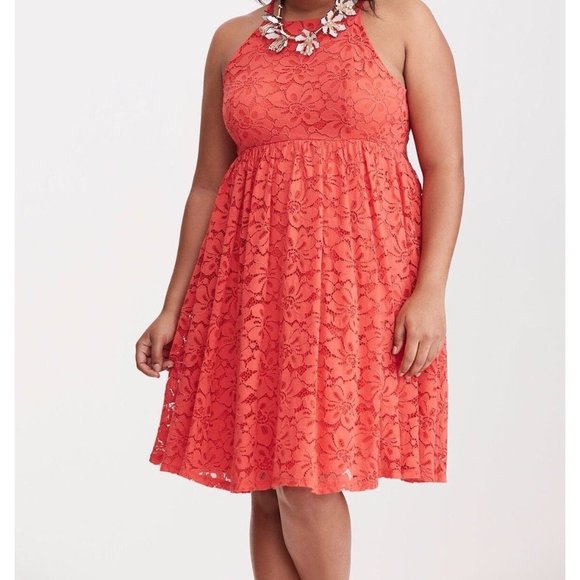 torrid Dresses & Skirts - Torrid | NWT Red Floral Lace High Neck Skater Dress 14 Fit Flare Sleeveless